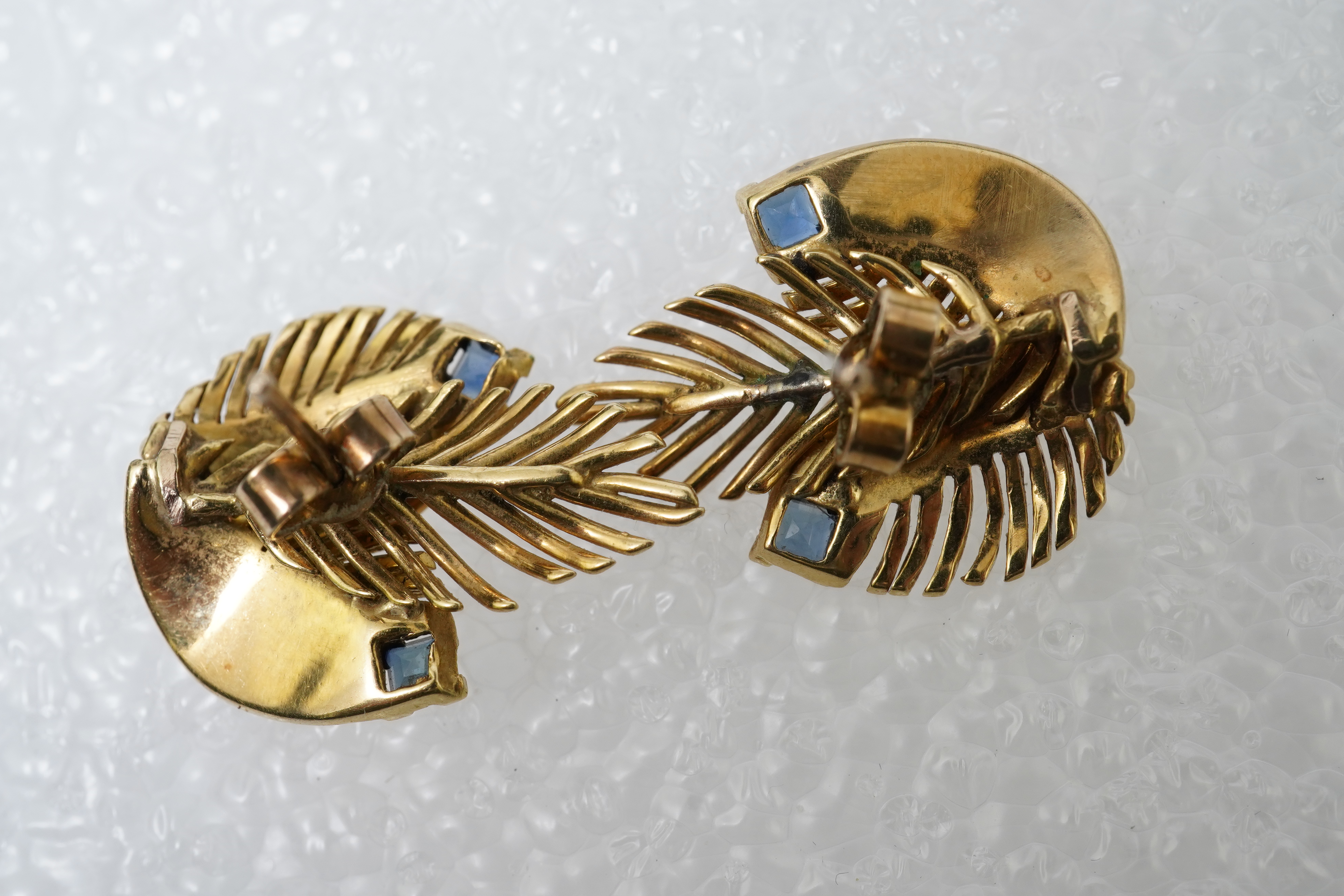 A pair of gold and sapphire earrings, 1950s